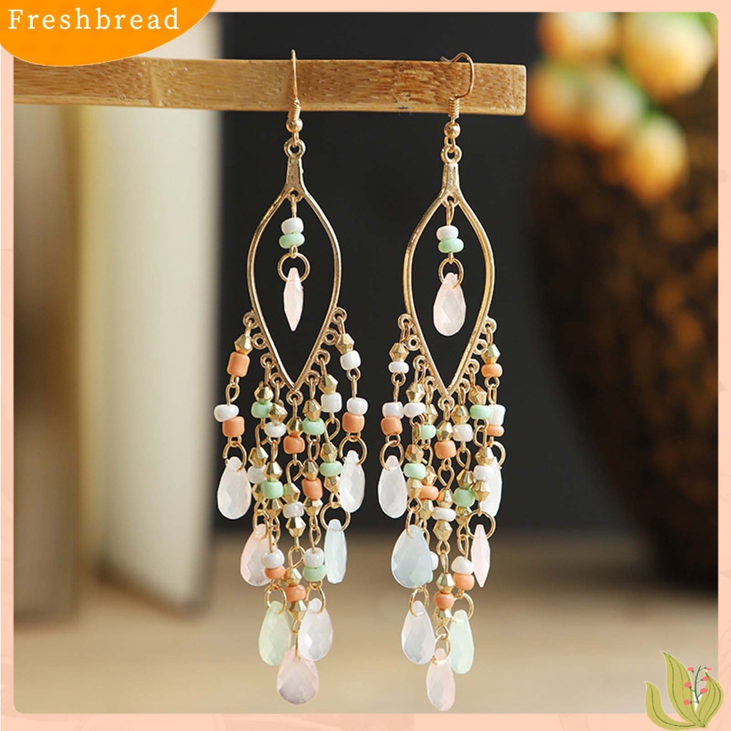 &lt; Freshbread &gt; 1pasang Anting Menjuntai Menawan Gaya Etnik Alloy Hollow Beads Rumbai Wanita Earrings Untuk Pesta