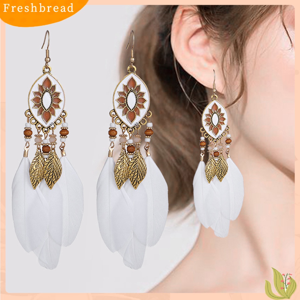 &lt; Freshbread &gt; 1pasang Anting Lady Bulu Sintetis Bohemia Kreatif Jumbai Anting Menjuntai Untuk Pakaian Sehari-Hari