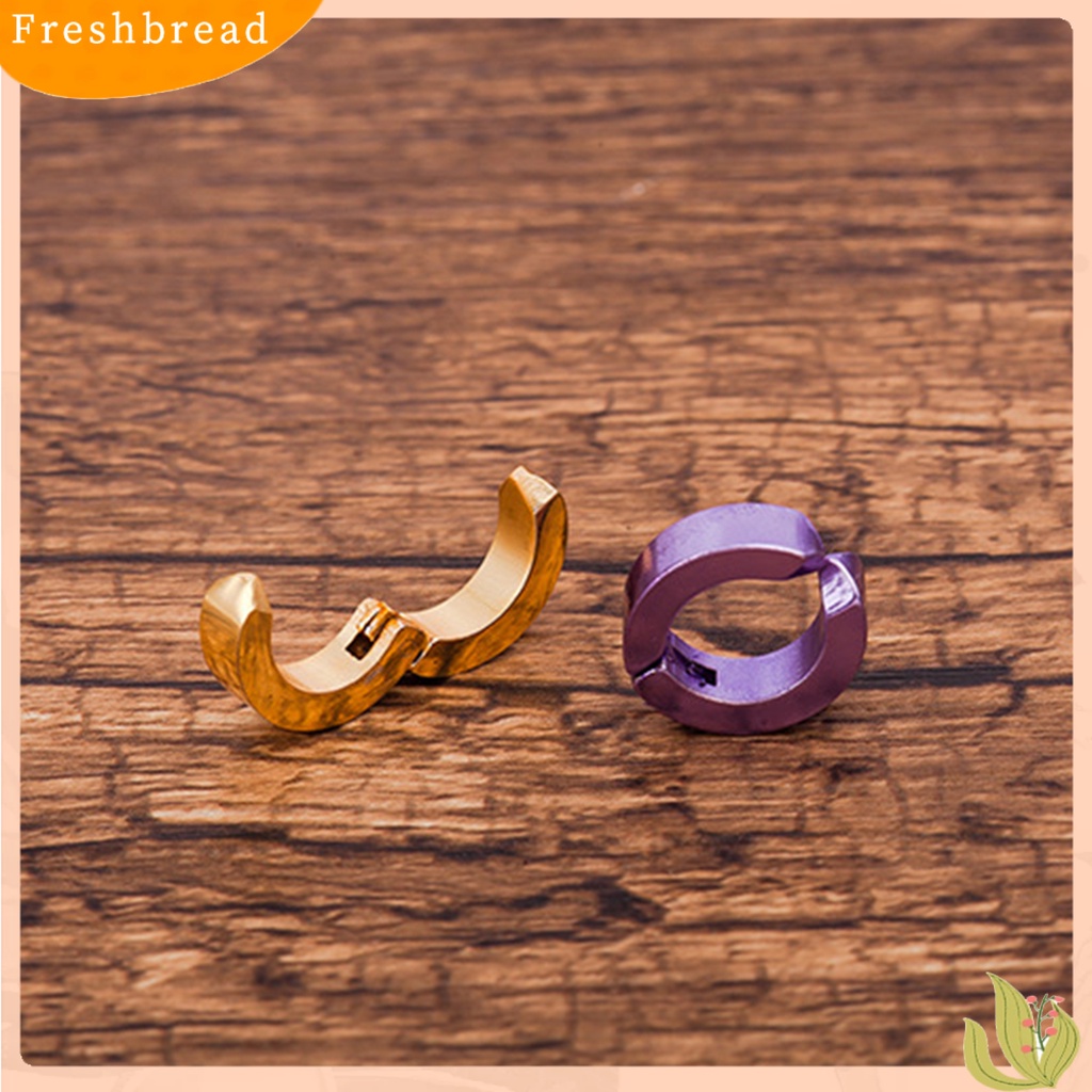 &lt; Freshbread &gt; 1pc Anting Klip Gaya Korea Warna Solid Anti Karat Punk Tahan Lama Hias Lingkaran Bulat Anti-Alergi Tanpa Tindik Lady Huggie Earrings Hadiah