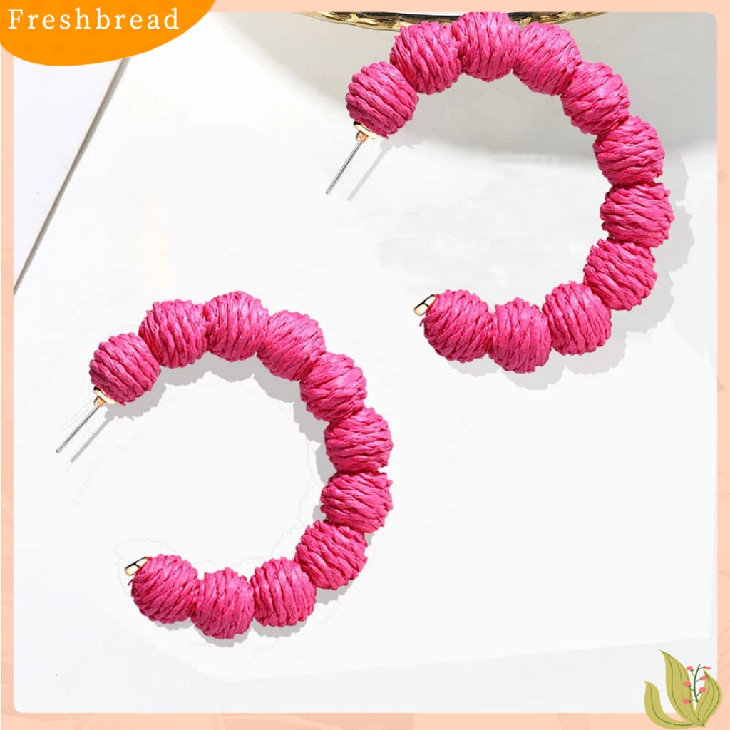 &lt; Freshbread &gt; 1pasang Anting Tusuk Bentuk C Bola Bulat Perhiasan Bohemian Braided Earrings Untuk Liburan