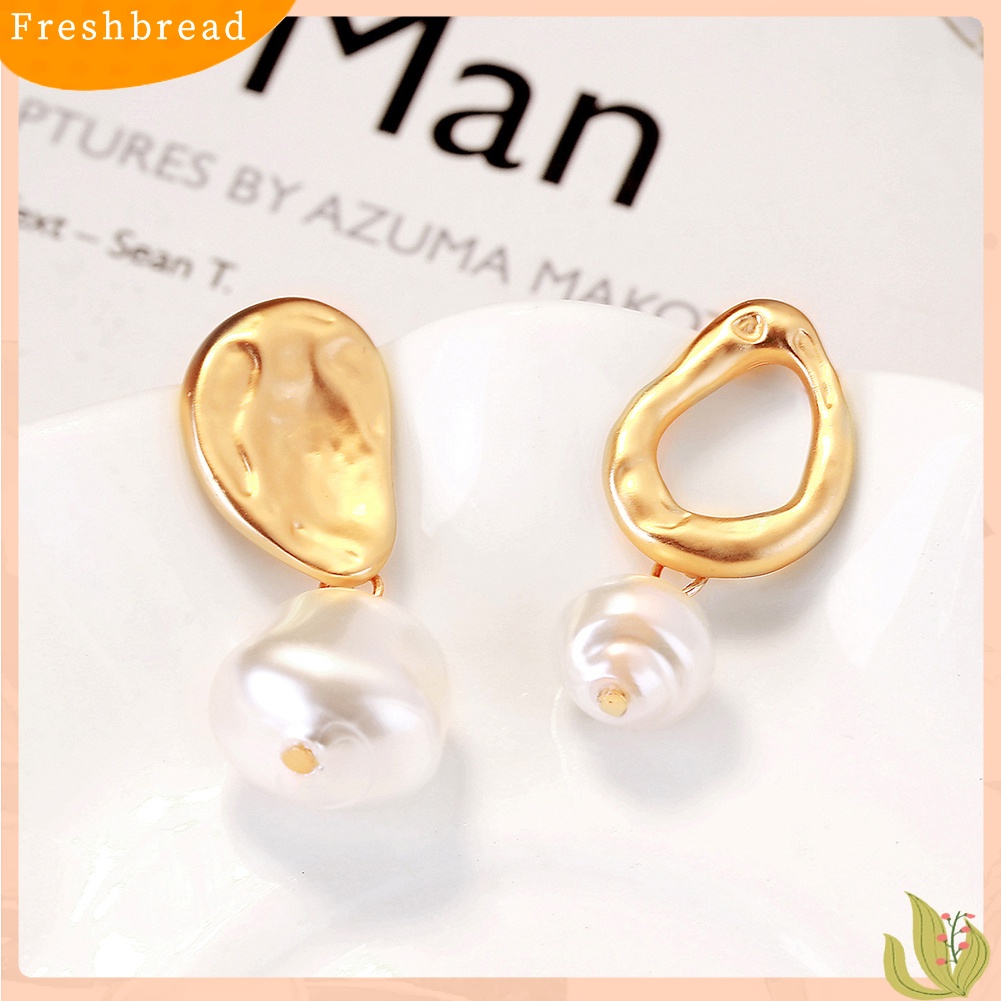 &lt; Freshbread &gt; Wanita Mutiara Imitasi Geometris Menjuntai Panjang Eardrop Leaverback Earrings Perhiasan Hadiah