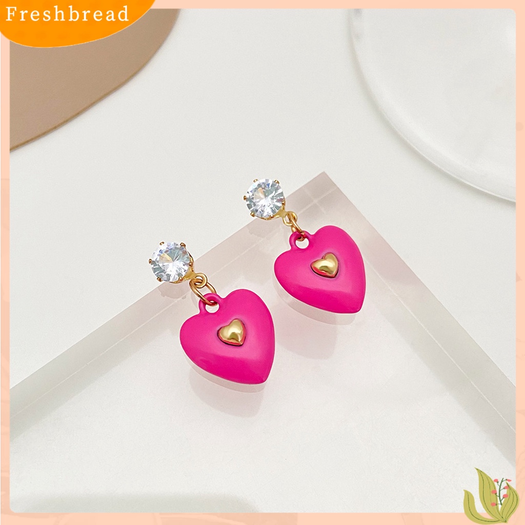 &lt; Freshbread &gt; 1pasang Anting Wanita Hati Cubic Zirconia Perhiasan Tetes Minyak Warna Cerah Menjuntai Anting Hadiah Ulang Tahun