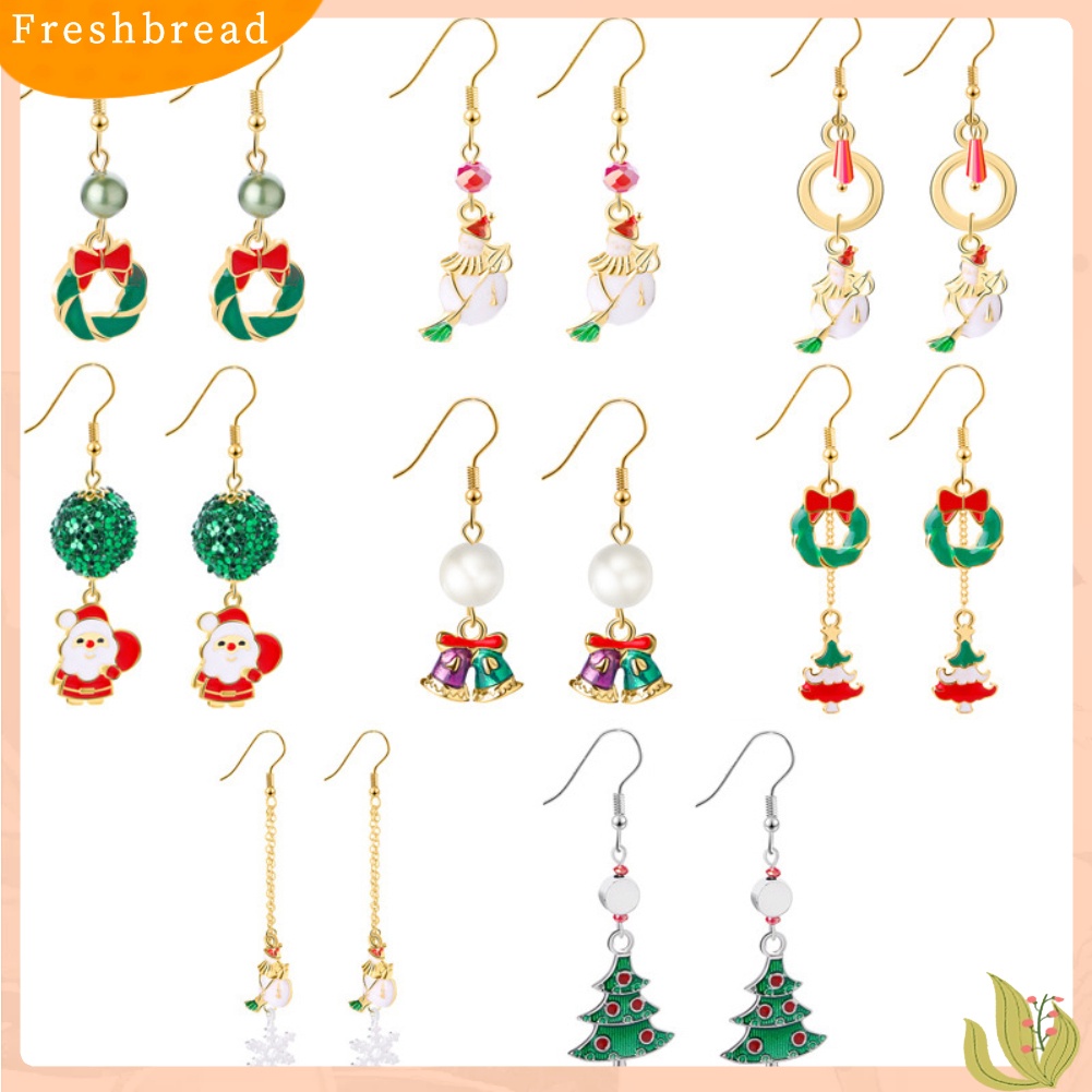 &lt; Freshbread &gt; Wanita Enamel Natal Santa Claus Pohon Rusa Menjuntai Kait Anting Hadiah Xmas