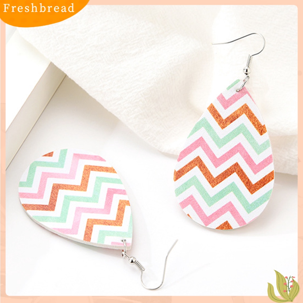 &lt; Freshbread &gt; Fashion Wanita Kulit Imitasi Logam Bentuk Tetesan Air Anting Hadiah Eardrops Menjuntair