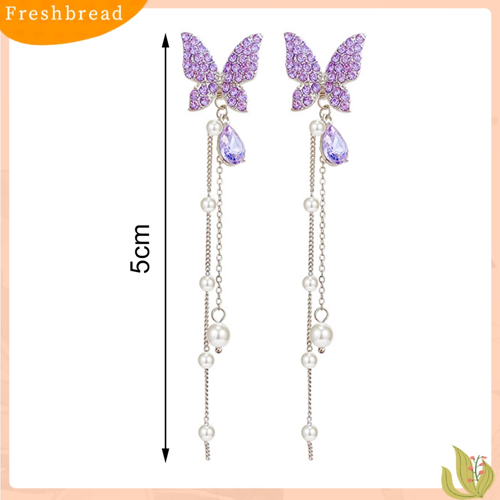 &lt; Freshbread &gt; 1pasang Drop Earrings Retro Panjang Rumbai Liontin Alloy Berlian Imitasi Tertanam Anting Kait Modis Untuk Pesta