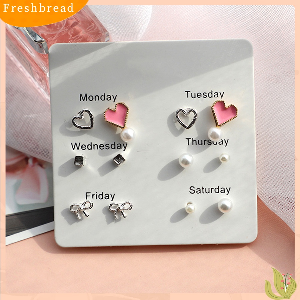 &lt; Freshbread &gt; 6Prs/Set Fashion Wanita Hati Bulu Kepingan Salju Lingkaran Telinga Stud Earrings Jewelry