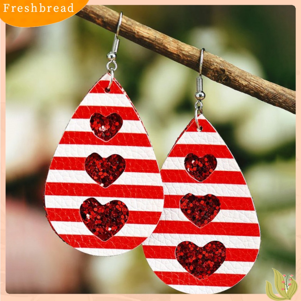 &lt; Freshbread &gt; 1pasang Anting Lady Bahan Kulit Imitasi All Match Bentuk Tetesan Air Anting Stainless Menjuntai Untuk Pacaran