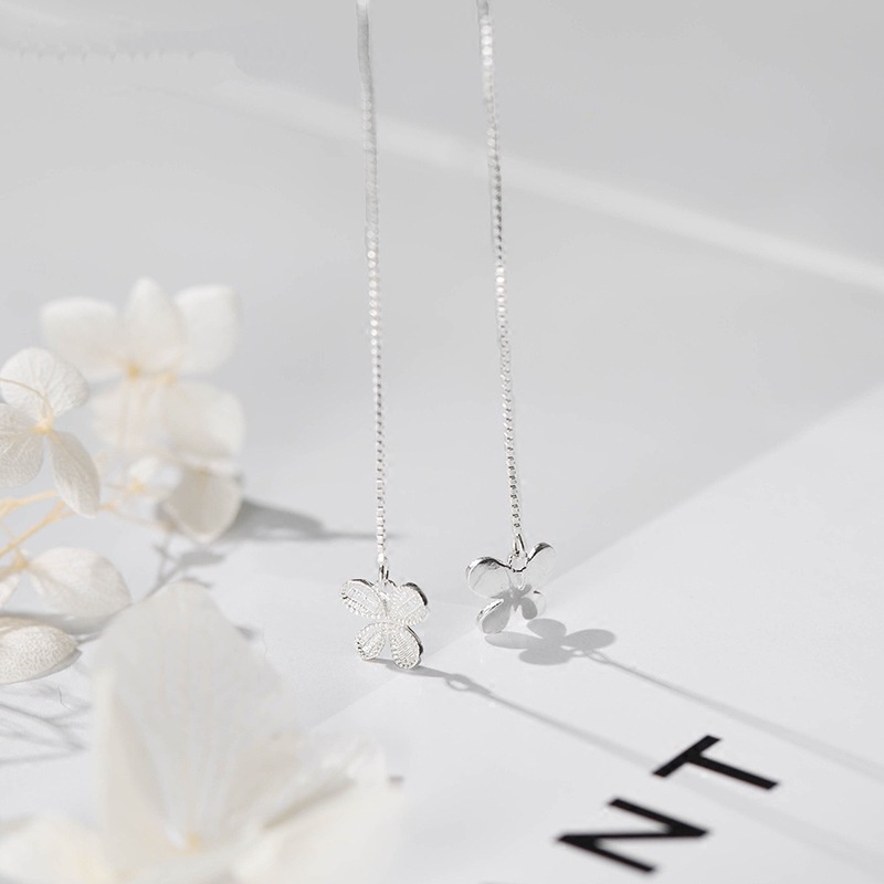 Goldkingdom Aksesoris Perhiasan Fashion Ready Stock Benang Telingawanita Panjang Berlapis Perak Fringe Temperamen Bunga Kupu-Kupu Anting Korea Perhiasan Earrings