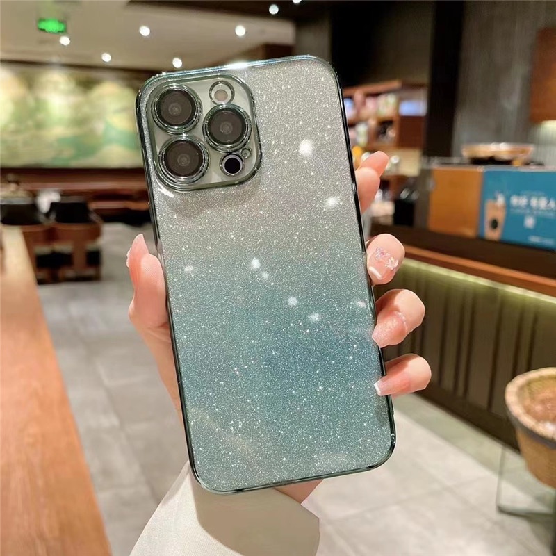 Warna Gradasi Dengan film Pelindung Lensa soft shell Kompatibel Untuk iphone11 12 13 14promax iphonex xs xsmax SE 2020 7/8plus casing Ponsel Tahan Guncangan