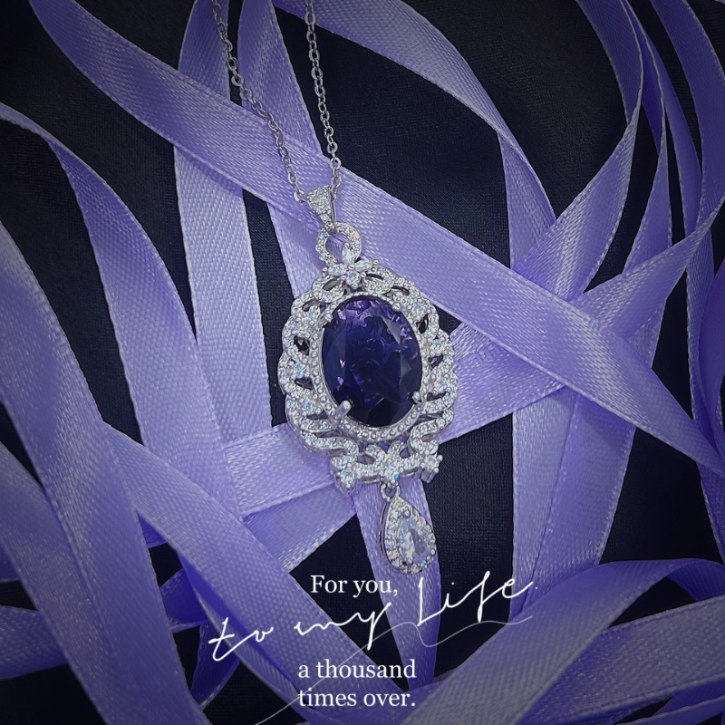 Goldkingdom Aksesoris Perhiasan Fashion Ready Stock Desainer Lavender Amethyst Micro-studded Pendant Necklace Female