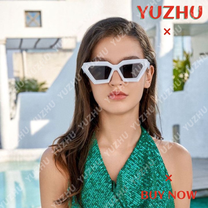 (YUZHU) Hip Hop Fashion Segitiga Tidak Teratur Kacamata Hitam Pria Gaya Milenial Y2K Cat Eye Sunglasses Untuk Wanita