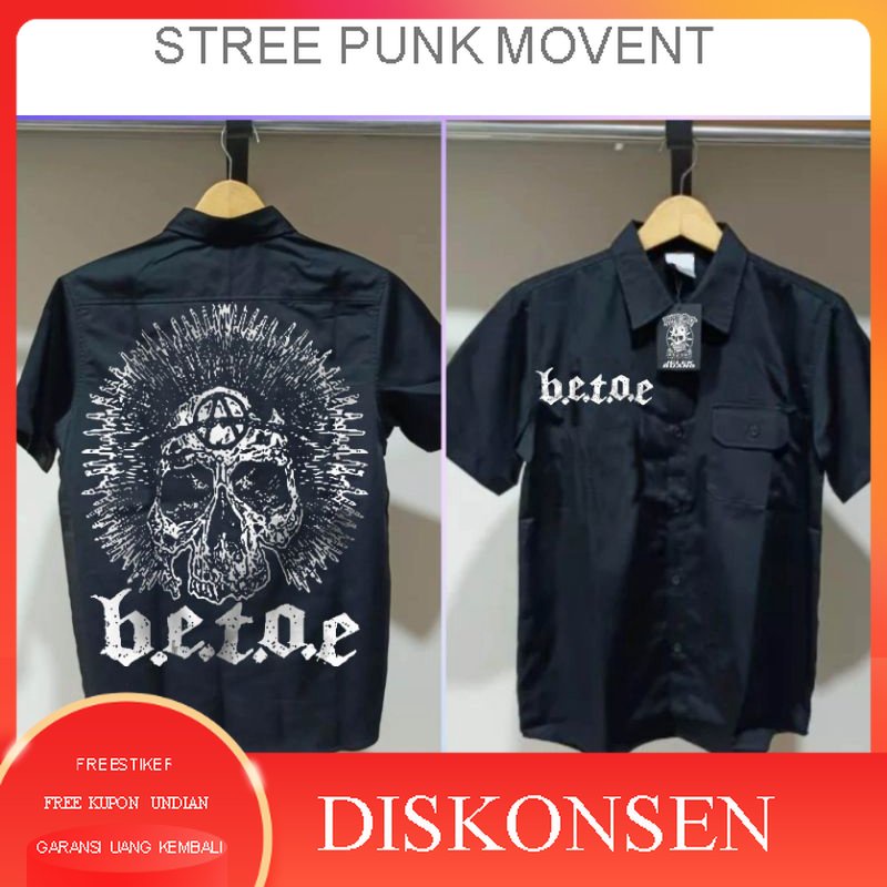 Cod kemeja free stiker kemeja pendek band punk beteo,kemeja hitam pendek,kemeja band punk,workshit,w