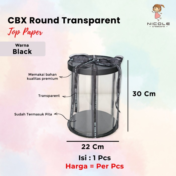 

Cake Box Top Paper Round Mika Transparant/ Packaging Kue 22x22x 30 cm