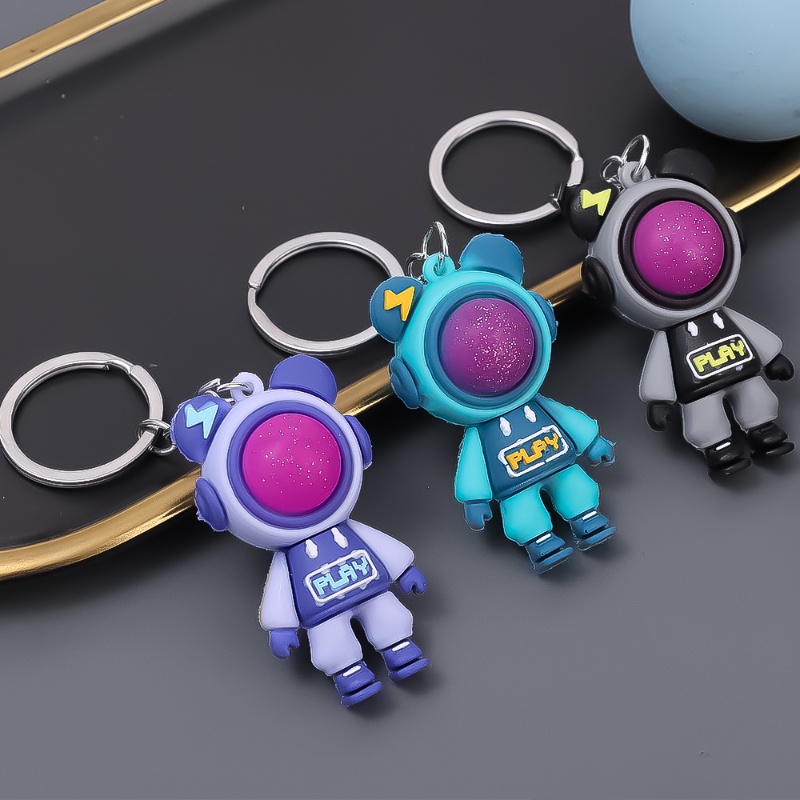 Fashion Gantungan Kunci Boneka Beruang Petir/Kartun Lucu Resin Astronot Cubby Car Keyring/Tas Ransel Dekorasi Aksesoris