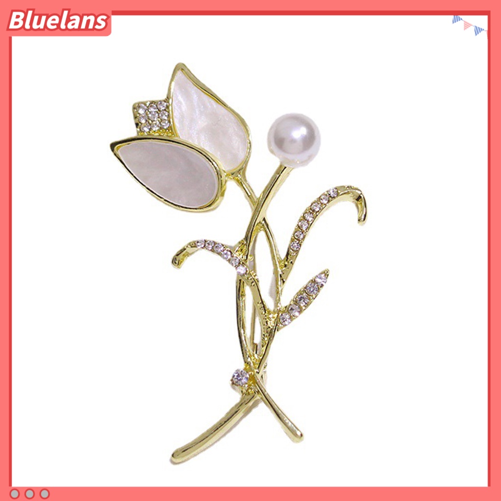 {In Stock} Bros Pin Bentuk Tulip Manik Putih Hias Dekorasi Temperamen Pakaian Pencocokan Perhiasan Aksesoris Wanita Mutiara Berlian Imitasi Pin Untuk Pacaran