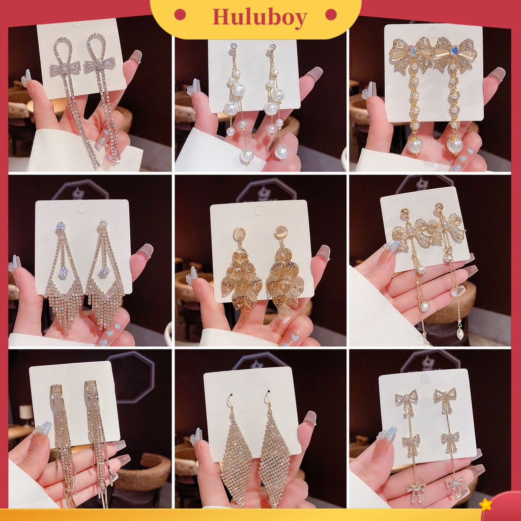 {Ready Stock} 1pasang Ikatan Simpul Bentuk Berlian Imitasi Bersinar Lady Earrings Heart Mutiara Imitasi Rumbai Menjuntai Earrings Perhiasan Aksesori