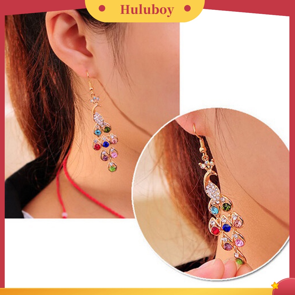 {Ready Stock} Wanita Bohemian Retro Peacock Eardrop Pendant Berlian Imitasi Besar Menjuntai Drop Earrings