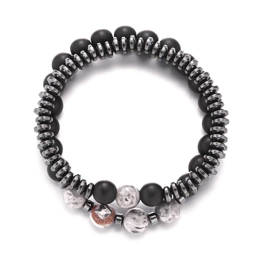 2pcs/set Retro Hitam Frosted Stone Beads Bracelet Untuk Pria Fashion Manik Gelang Perhiasan Sehari-Hari Memakai