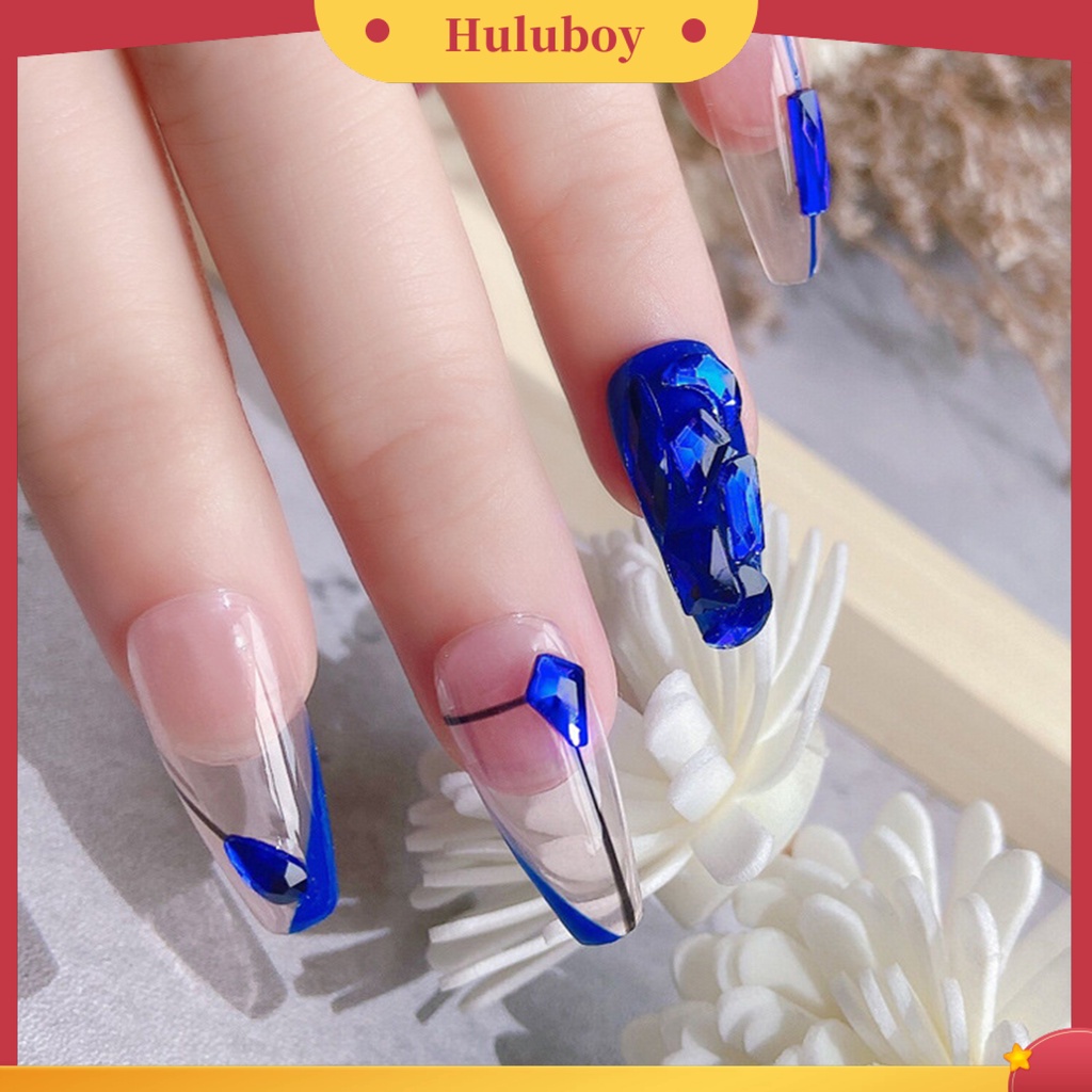 {In Stock} 100Pcs Berlian Imitasi Datar Tahan Aus Tongkat Ketat Manicure Aksesoris Biru Tua Flatback Berlian Imitasi Kristal 3D Dekorasi Kuku Untuk Salon