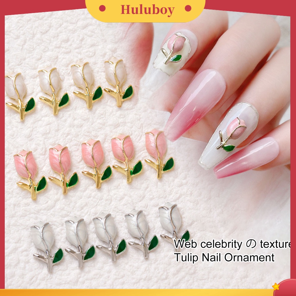 {In Stock} 10Pcs Nail Art Tulip High Gloss Tiga Dimensi Tidak Luntur Dapat Dilepas DIY Alloy Wanita Glitter Tulip Manicure Dekorasi Kecantikan Supply