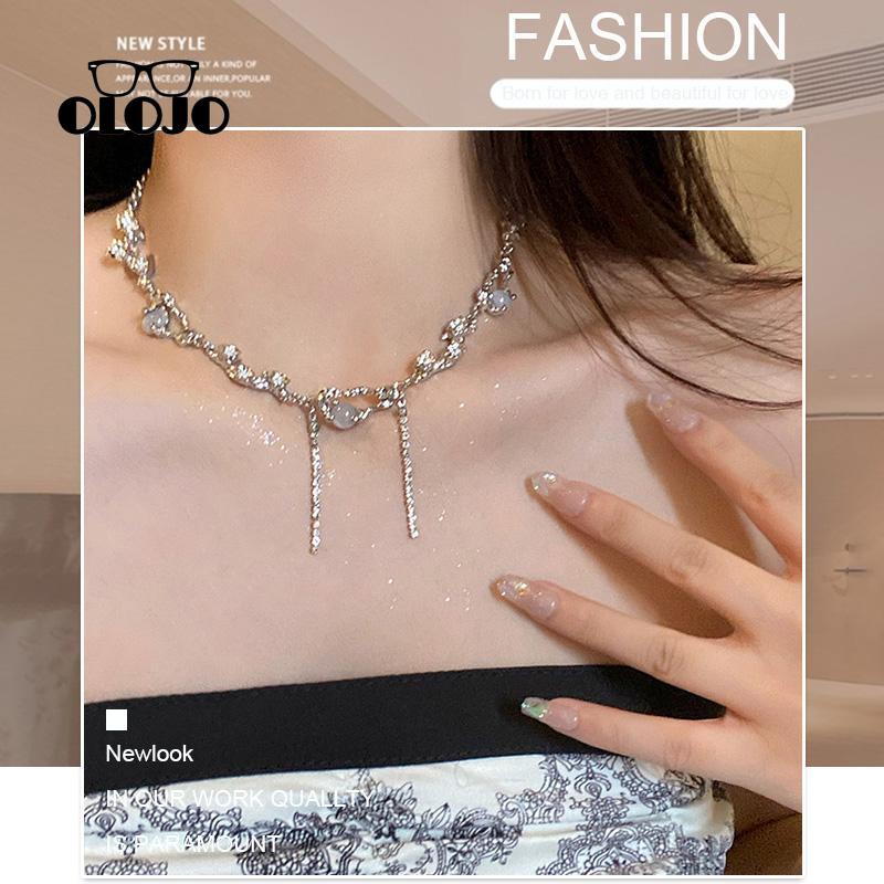 【COD】Kalung Zirkon Batu Moonlight Putih Wanita Musim Panas Manis Keren Rantai Klavikula Canggih