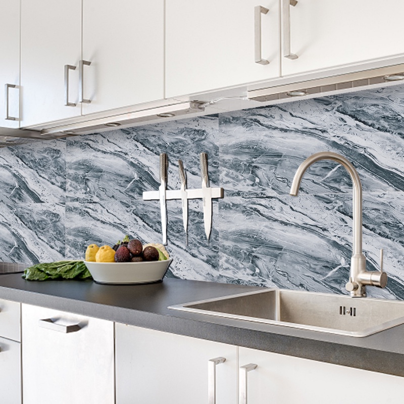 Stiker Dinding Ubin Marmer Simulasi Perekat Diri/Wallpaper Tahan Air Cuttable PVC DIY Untuk Dekorasi Dinding Rumah