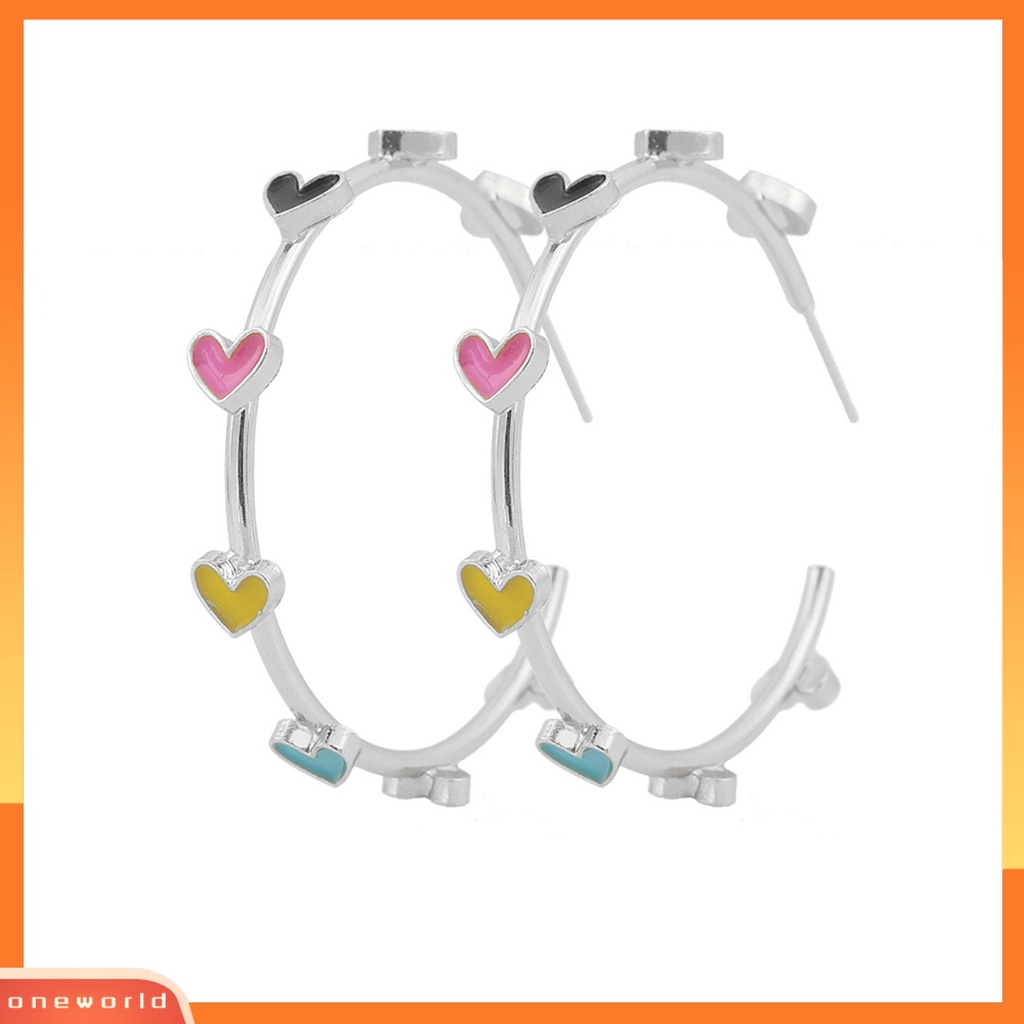 [OWR] 1pasang Anting Hoop Berbentuk C Geometris Hypoallergenic Warna-Warni Berbentuk Hati Stud Earrings Fashion Perhiasan