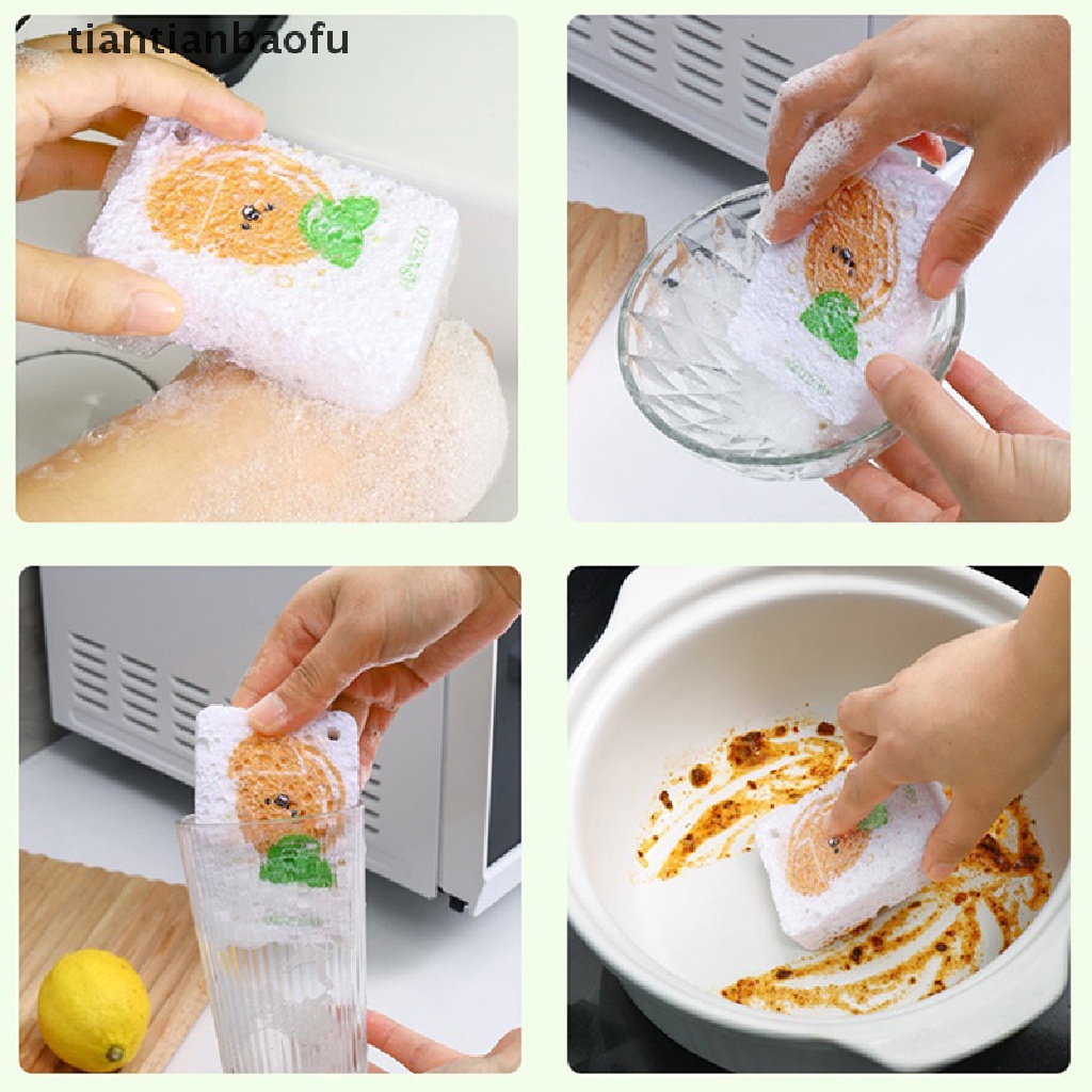 [tiantianbaofu] Kawaii Wood Pulp Sponge Pads Tali Bentuk Buah Dapur Piring Panci Alat Makan Butik