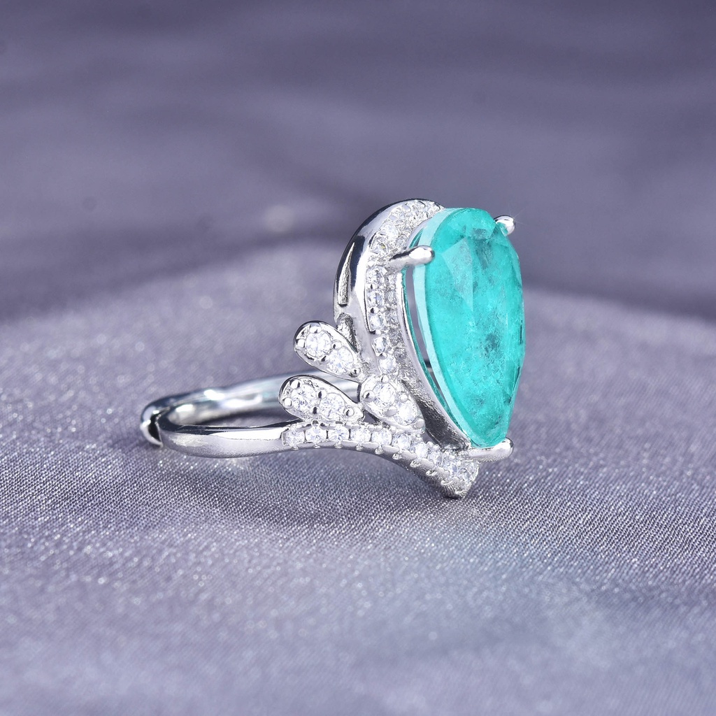 Goldkingdom Aksesoris Perhiasan Fashion Ready Stock Mahkota Mewah Berlian Teardrop Tourmaline Crystal Paraiba Color Jewel Opening Ring