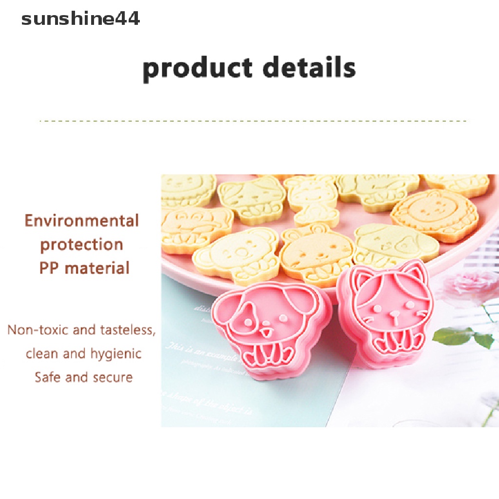 Sunshine 8Pcs Animals Cookie Cutter Mold Cetakan Biskuit Press Plastik Stamp Bakeware ID