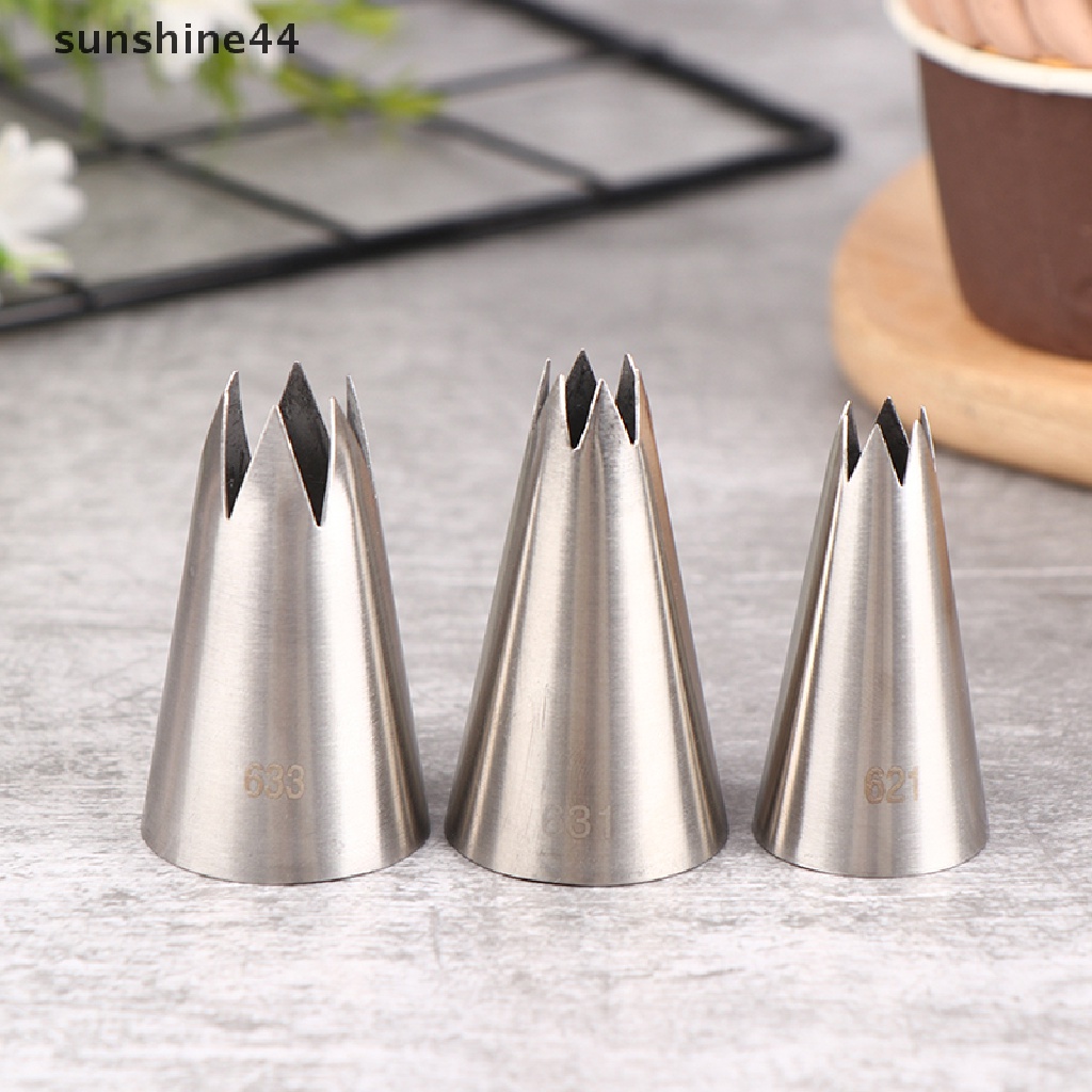 Sunshine 3Pcs Tips Piping Kue Stainless Steel Kue Cookies Icing Piping Pastry Nozel ID