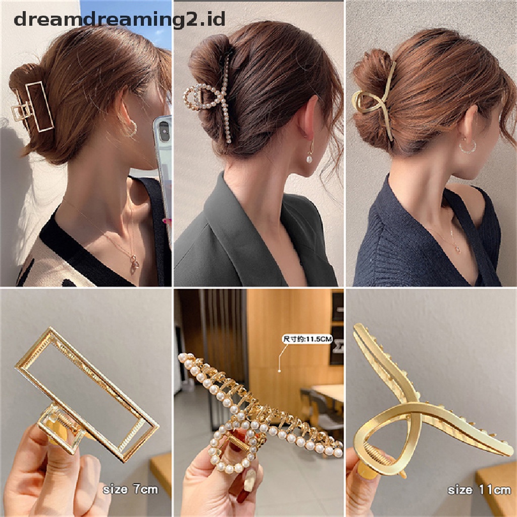 (hot) Wanita Jepit Besar Mutiara Hairclips Metal Cakar Klip Penjepit Panjang Klip Rambut//