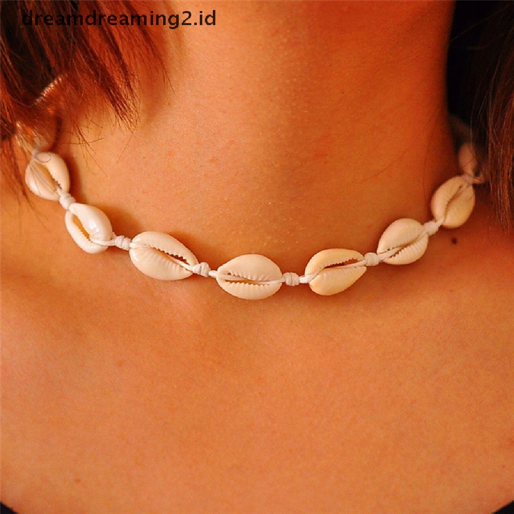 (hot) Bergaya Pantai Bohemian Kerang Laut Liontin Rantai Choker Kalung Wanita Perhiasan//