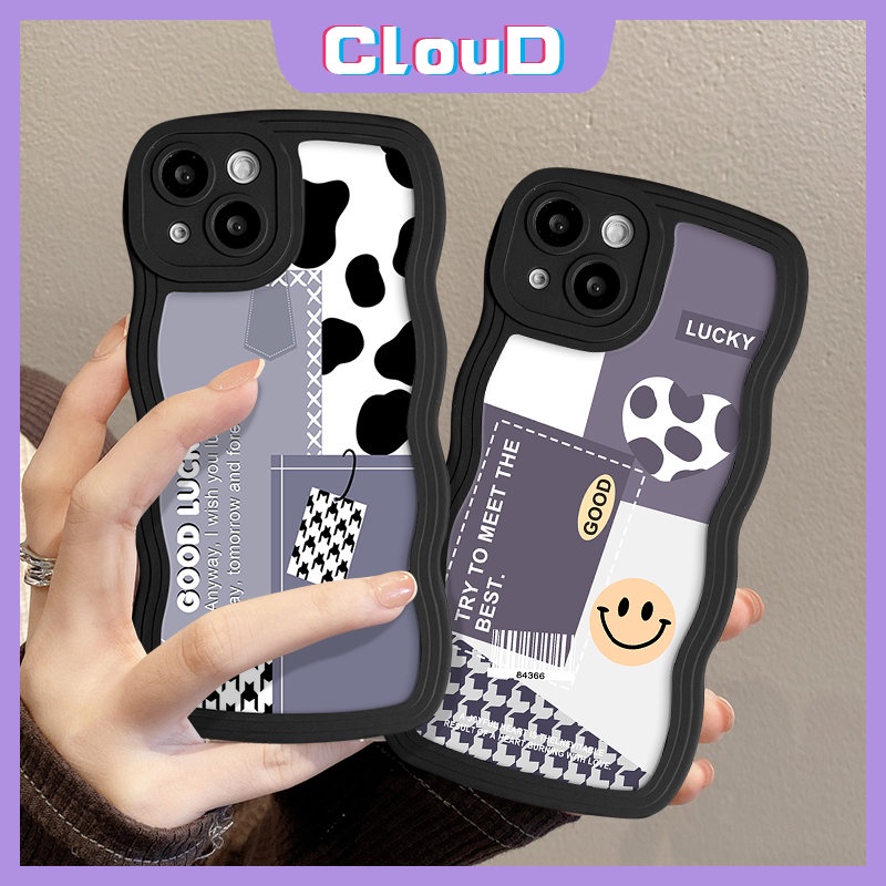 Case Motif Leopard Fashion Kompatibel Untuk iPhone 7Plus 11 14 12 13 Pro Max X 7 6s 6 8plus 14 Plus XR XS Max SE 2020 Houndstooth Smile Splising Wavy Edge Tpu Soft Cover