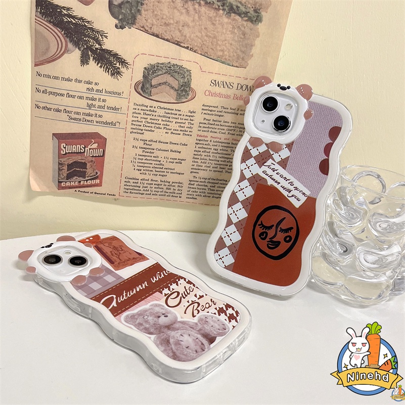 IPHONE Casing Kompatibel Untuk Iphone14 13 12 11 Pro Max X Xr Xs Max7 8 6 6s Plus SE Pasangan Retro Kisi Monster Kecil Lensa Casing Ponsel Silikon Bergelombang Tepi Shockproof Cover Pelindung