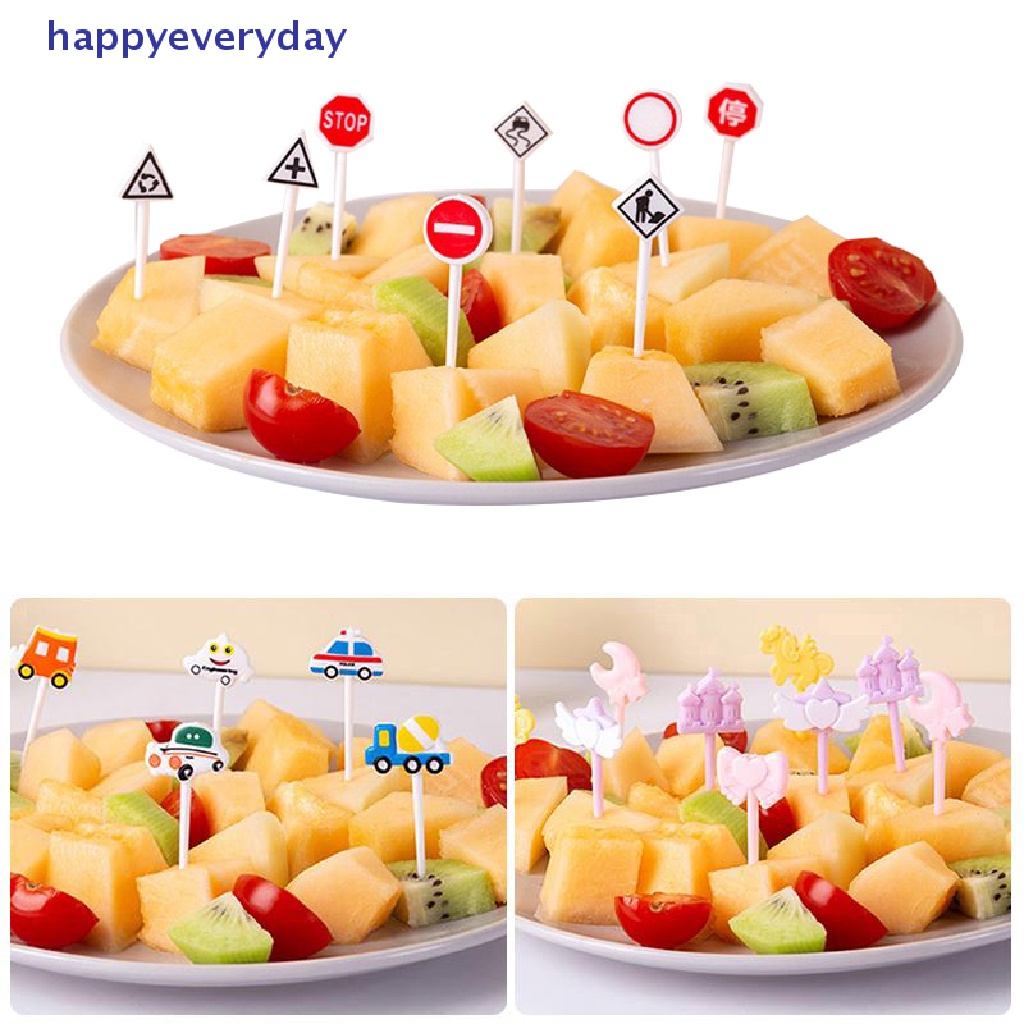 [happy] 6per8/10pcs Garpu Buah Kastil Mobil Kartun Dessert Bento Dekorasi Pesta [ID]