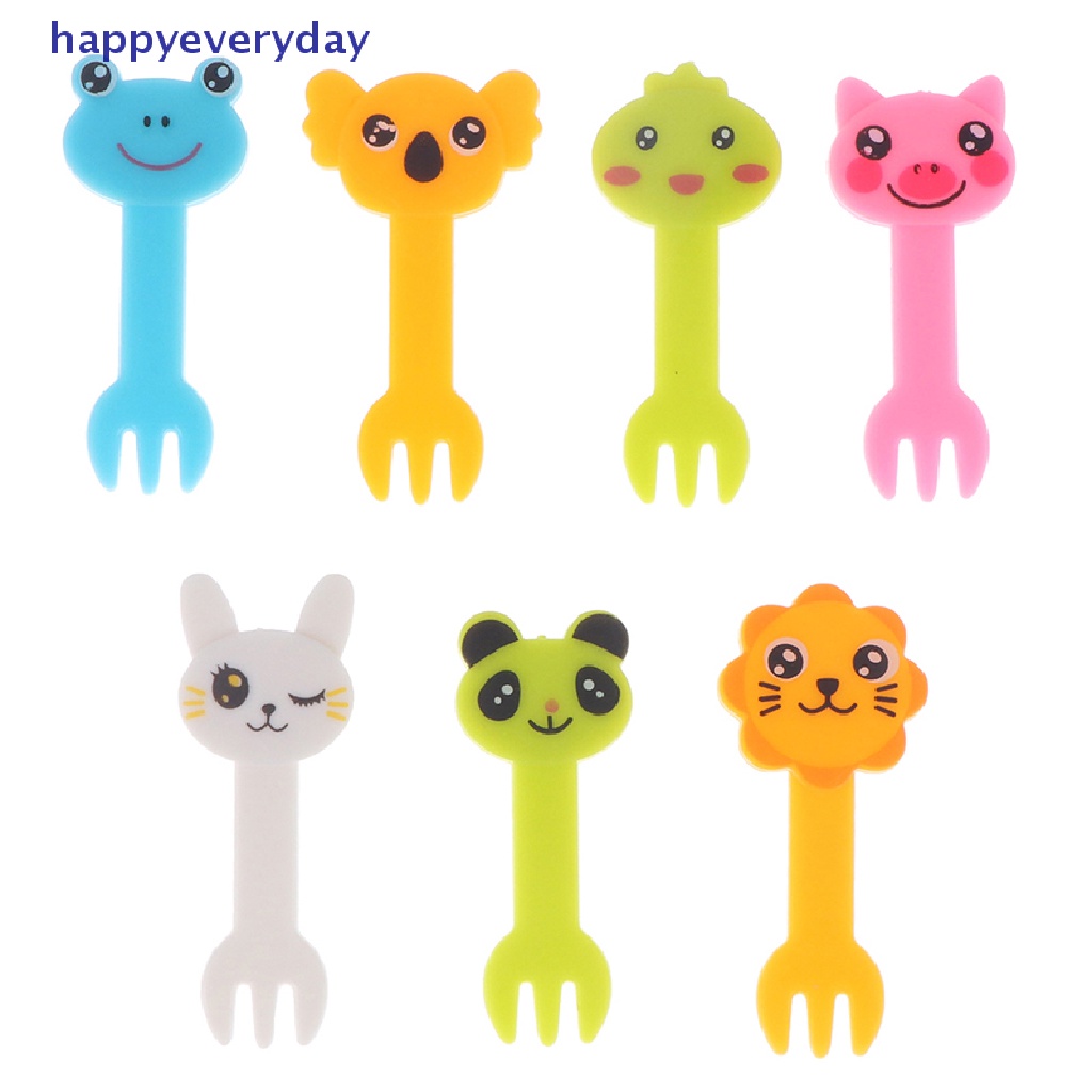 [happy] 7per8/10pcs Kartun Mini Garpu Buah Animal Farm Mini Cartoon Fruit Fork Garpu Makanan [ID]