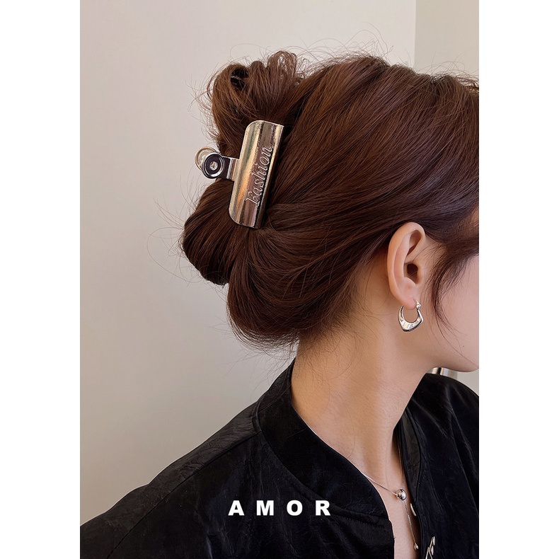 Hiasan Kepala Huruf Logam Hiu Klip Niche Desain Grip Hindbrain spoon Hair grabbing female