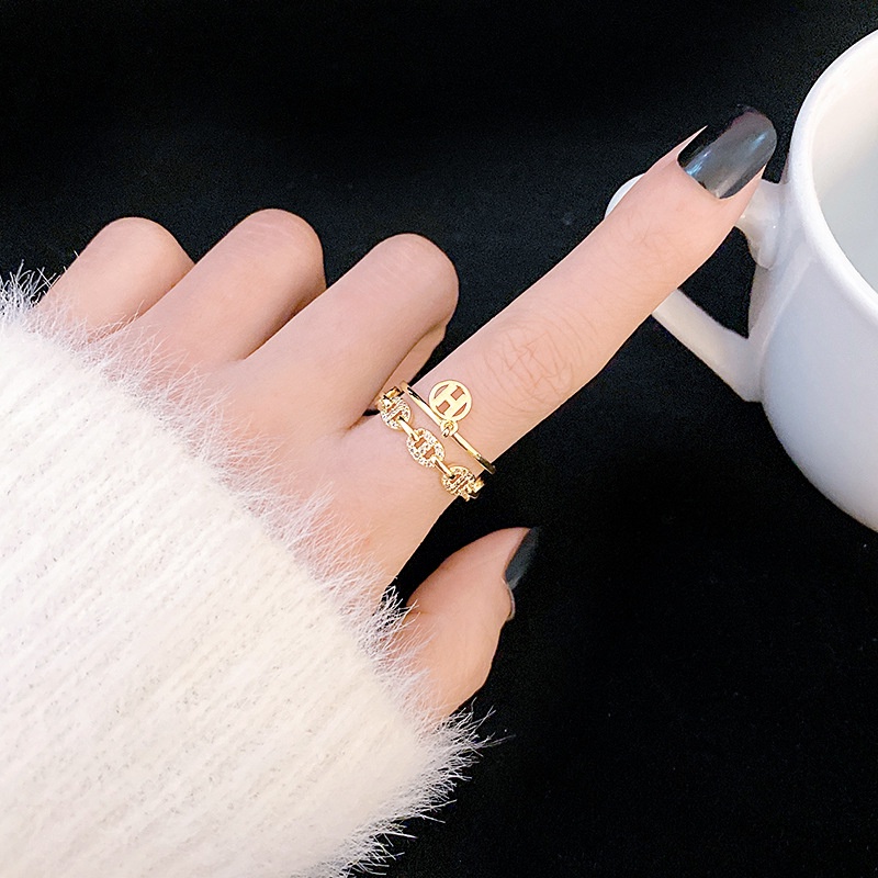XiaoboACC Korea Fashion Zirkon Pesona Cincin Emas Untuk Wanita Pesta Mutiara Jari Telunjuk Cincin Terbuka