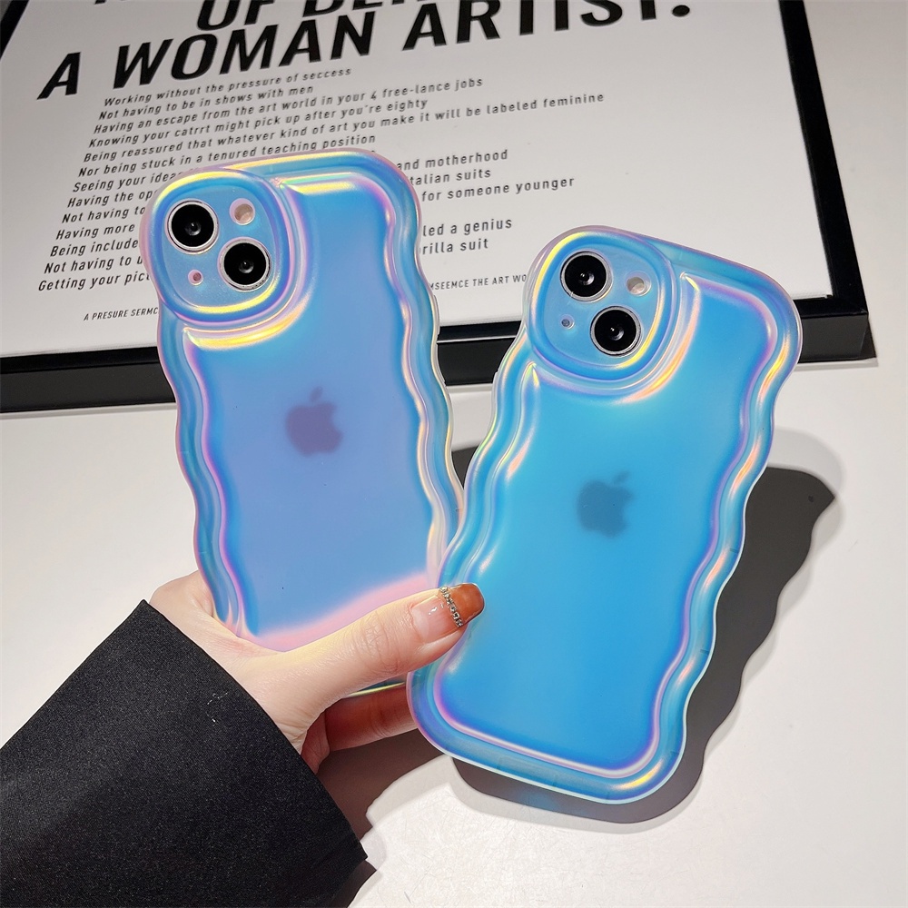 Mewah Gelombang Besar Laser Warna Solid Wave Pleat Phone Case Untuk Apple iPhone 14 Pro Max11 13 12 14 Plus Perlindungan Kembali Transparan Shockproof Cover