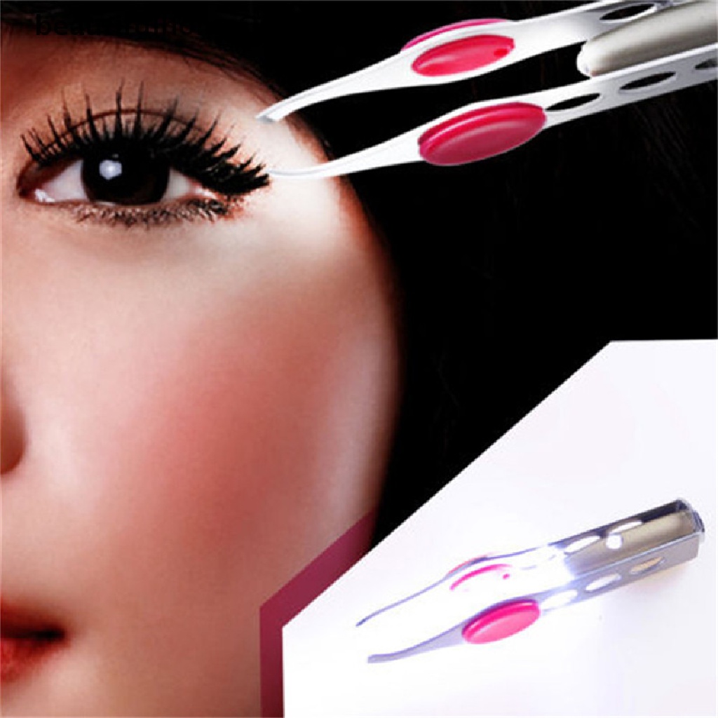 // Lebaran// Stainless Steel Make Up Lampu LED Eyelash Pencukur Bulu Mata Berlampu Tweezer **