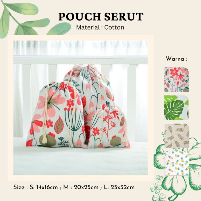 

CB Pouch Serut Katun Serbaguna Nature/Pouch Hampers Hadiah Souvenir - Bunga Merah, S