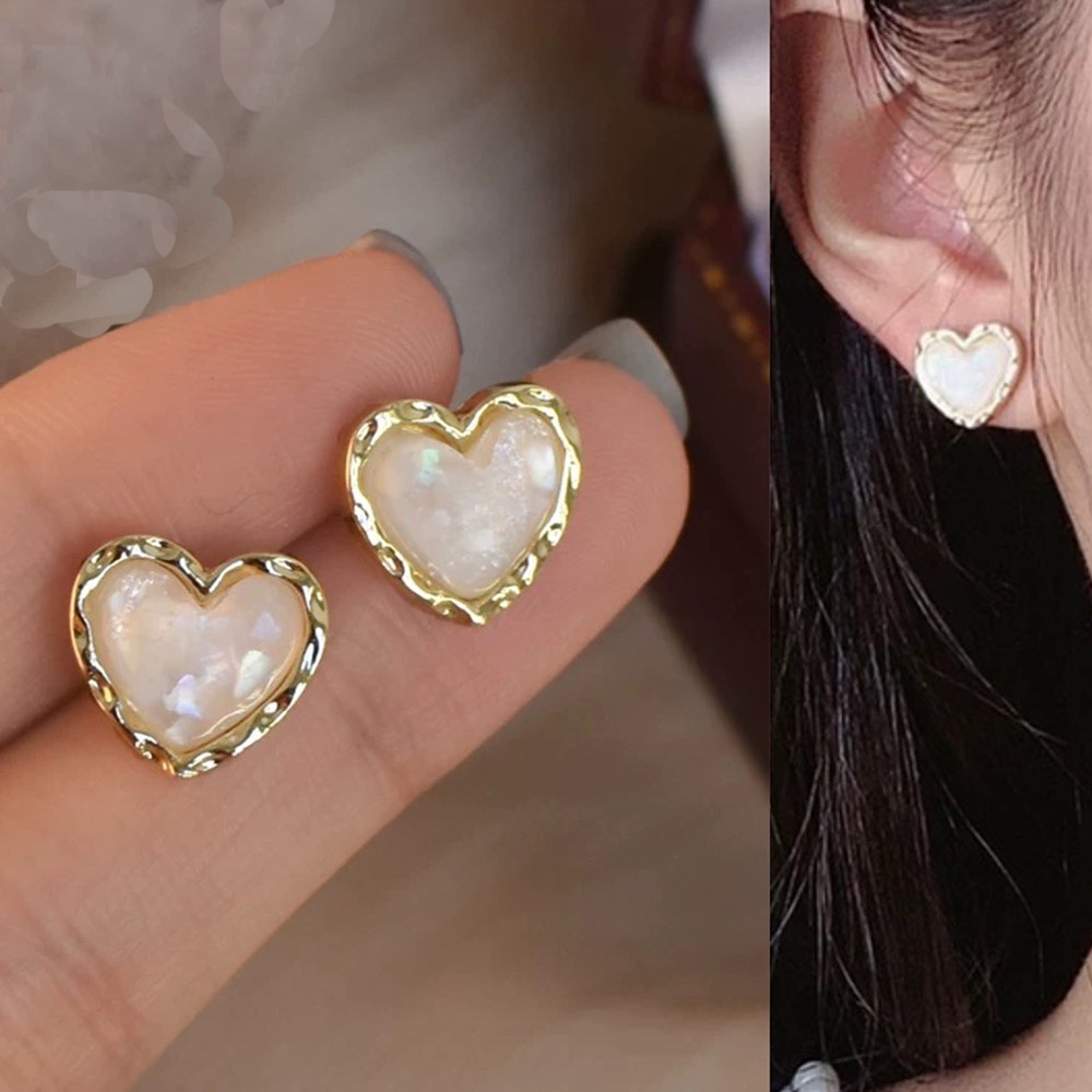 Sederhana Fashion Geometris Jantung Klip Anting Non Tindik Warna Emas Perhiasan Wanita Resin Telinga Manset