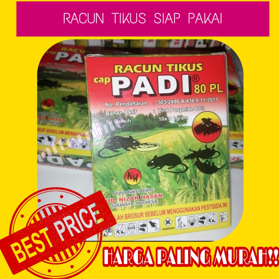 Racun Tikus Langsung Mati Merk Padi kwalitas super 1 box isi 10 sachet  Racun Pembasmi Hama Tikus  Langsung mati kering dan tidak bau Pembasmi Tikus Paling Ampuh Dasyat bunuh Tikus