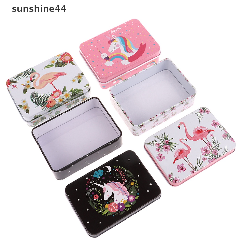 Sunshine 1Pc Kartun Unicorn Flamingo Tinplate Kotak Penyimpanan Toples Sealed Perhiasan Candy Box ID