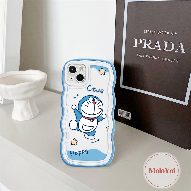 Kompatibel Untuk iPhone 7Plus XR 11 12 14 13 Pro Max X XS Max 7-6s 8 6 14 Plus SE 2020 Soft Tpu Lovely Cat Kartun Doraemon Case Soft Tpu Wavy Edge Back Cover