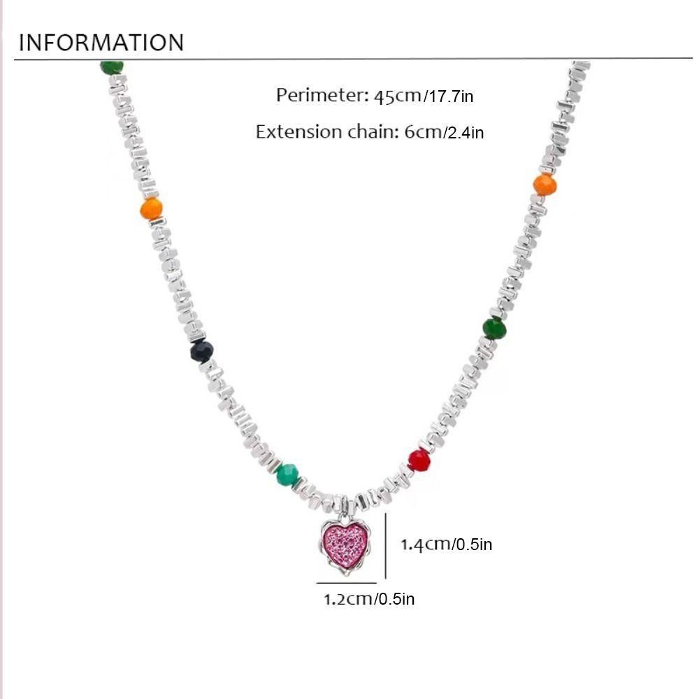 Needway Y2K Wanita Kalung Pesta Ulang Tahun Merah Muda Goth Shiny Adjustable Heart Pendant Chain