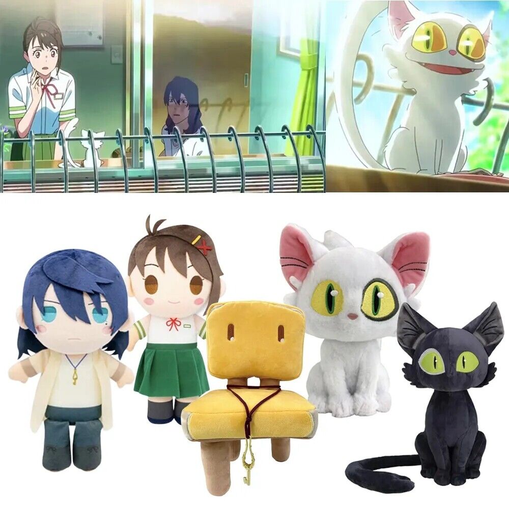 Suzume No Tojimari Mainan Mewah Anime Iwato Suzume Munakata Souta Boneka Mainan Kursi Boneka Kucing Hitam Anak Laki-Laki Perempuan Mainan Lembut