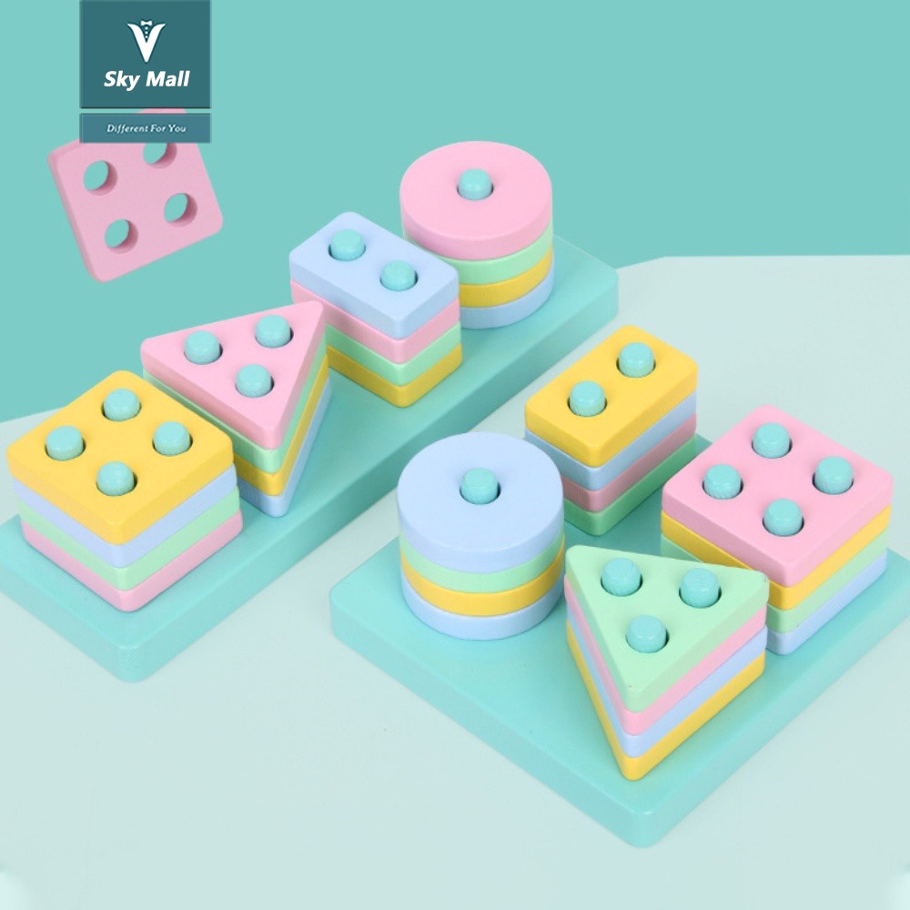 【WZ051】Mainan Edukasi mencocokan 4 kolom geometri - Menara Geometri warna Tosca