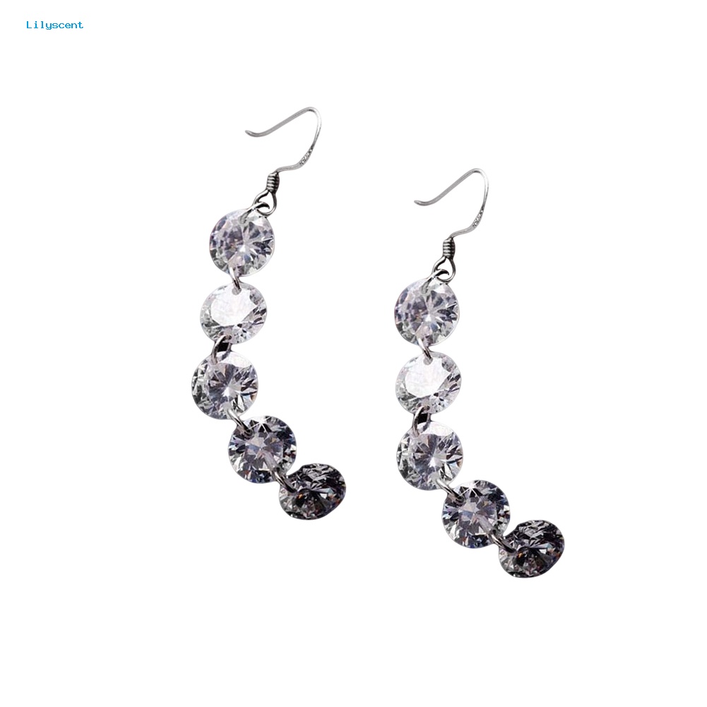 Lilyscent Fashion Lima Zirkon Panjang Drop Hook Anting Menawan Wanita Pengantin Perhiasan Hadiah